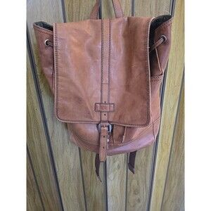 Fossil Backpack Emerson Leather Woven Canvas Straps Tassel Drawstring Top Load